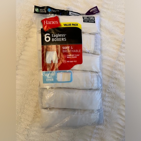 Hanes Other - Hanes Soft Breathable Tagless White Boxer Shorts 6 Pack 3XL New! 48”-50”